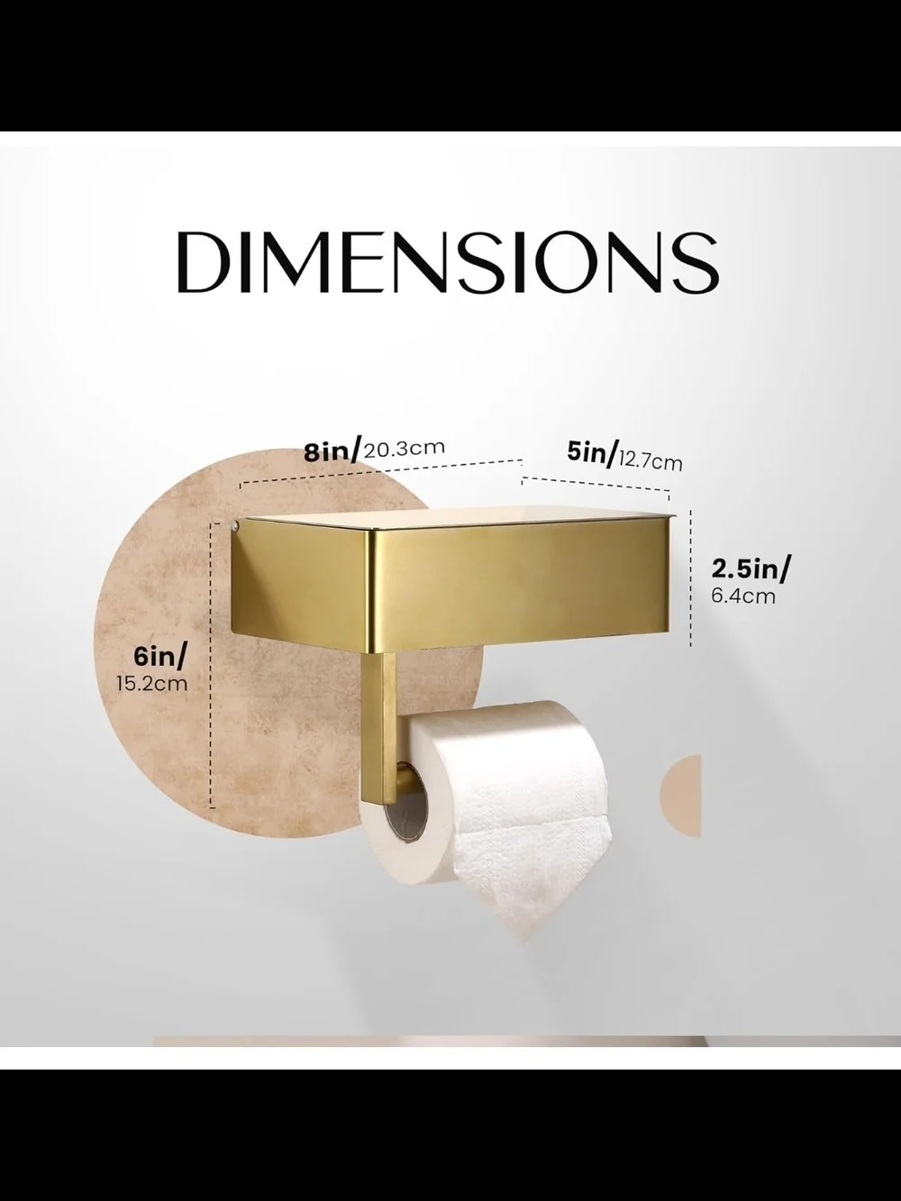 Day Moon Toilet Paper Holder with Shelf, Wipes/Fem Prod Storage Phone Shelf Gold